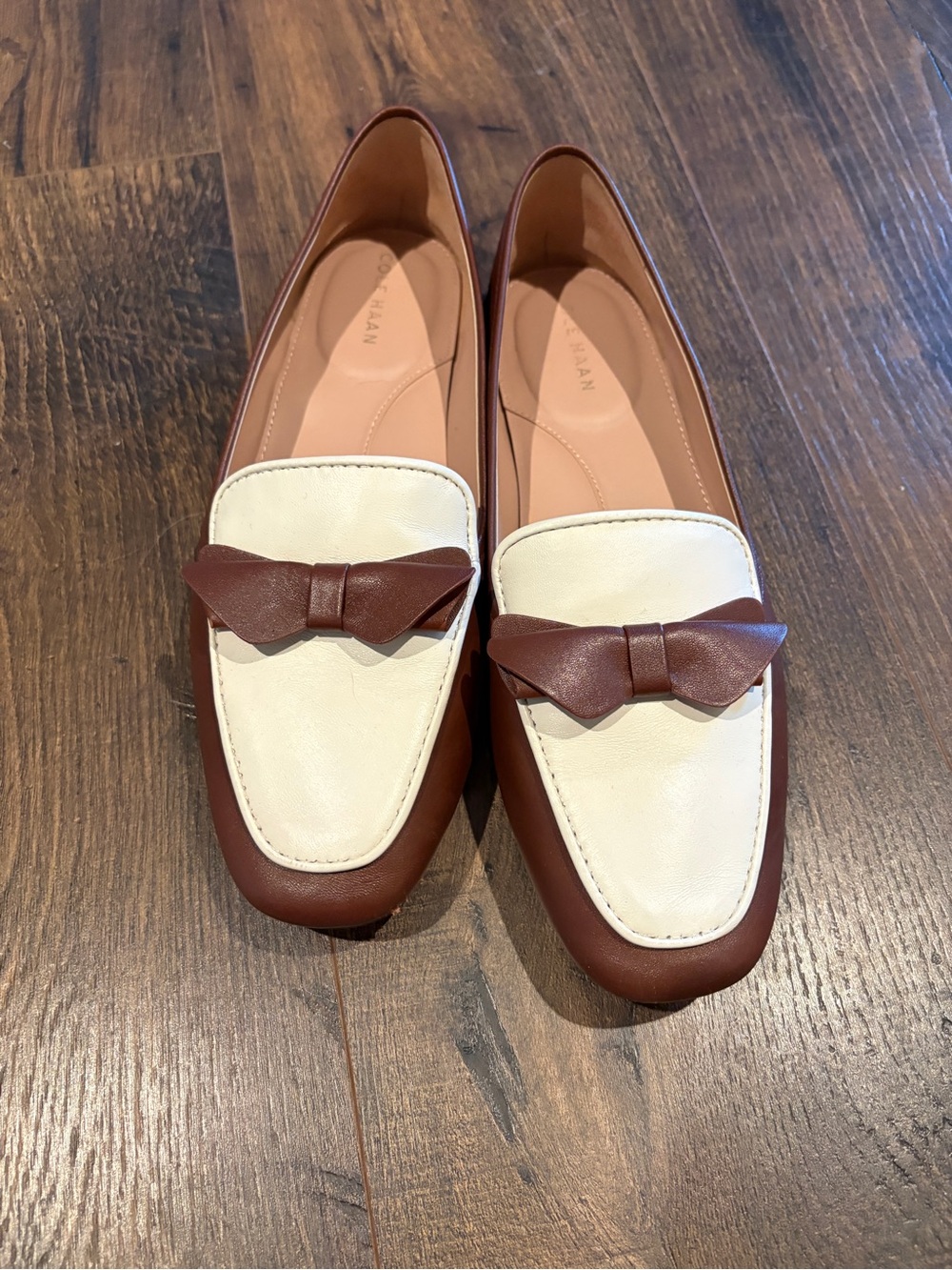 Cole Haan Two-Tone Bow Loafers in Cream & Brown